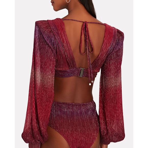 PatBO Ombre Lurex Plunging V-Neck Cut Out Bodysuit Pink Multi Women's Size S - Picture 3 of 8